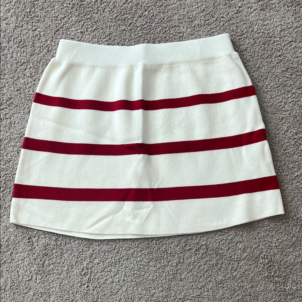 Queen of Sparkles Crimson White Stripe Sweater Skirt Size Medium